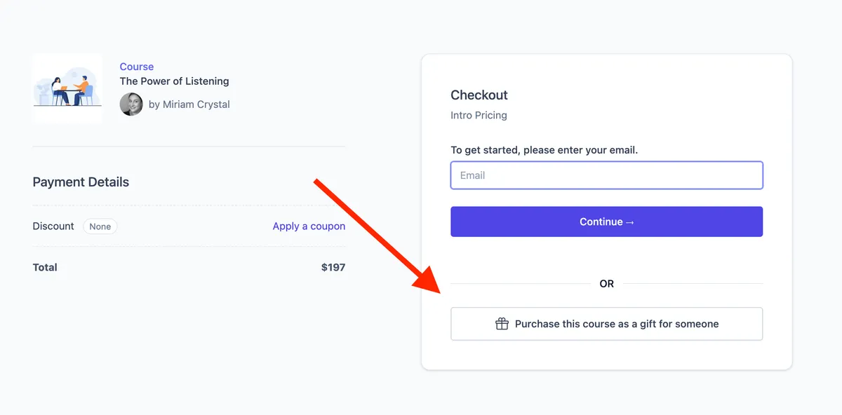 Gift purchase enrollment page
