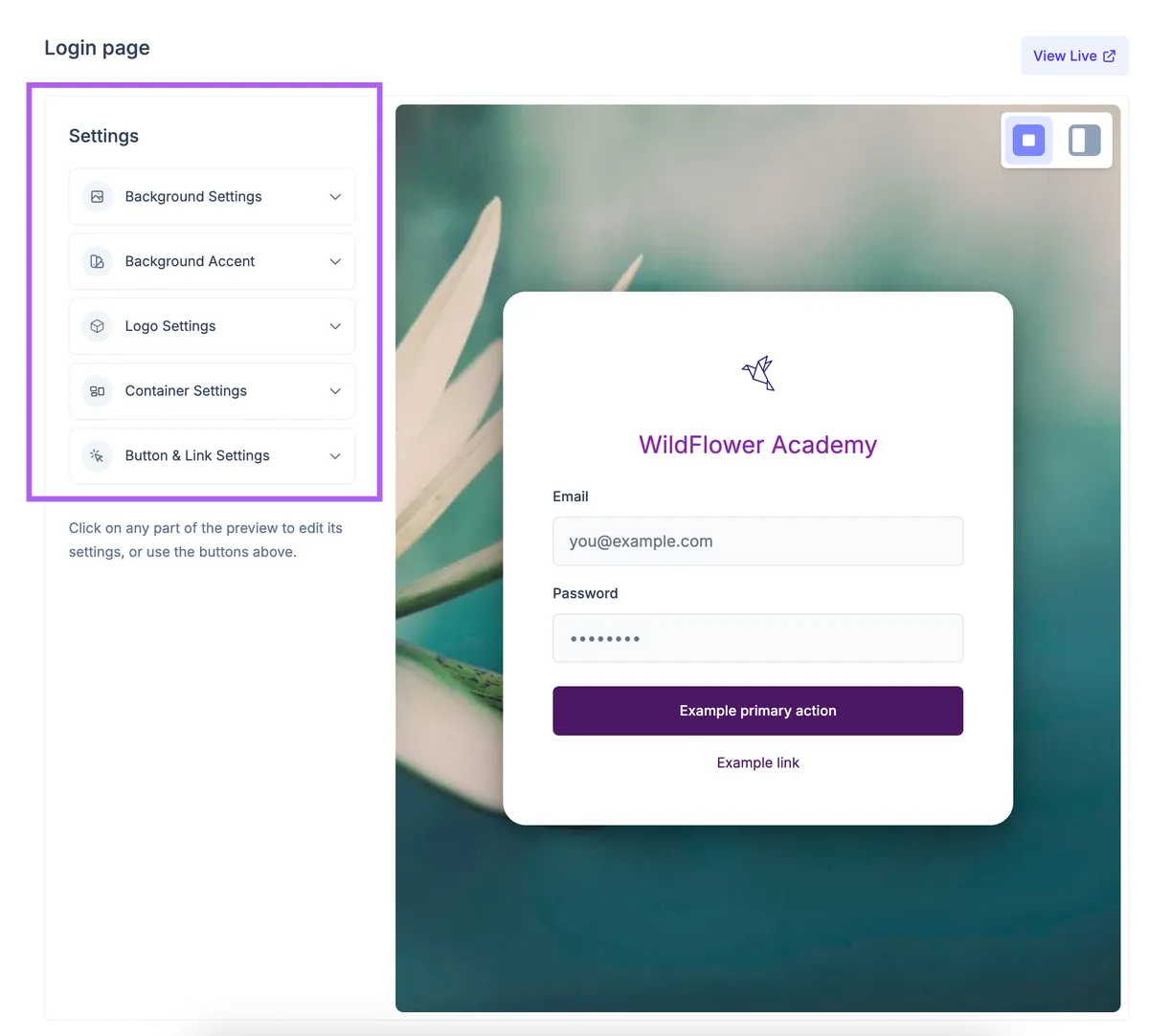 Centered login page layout